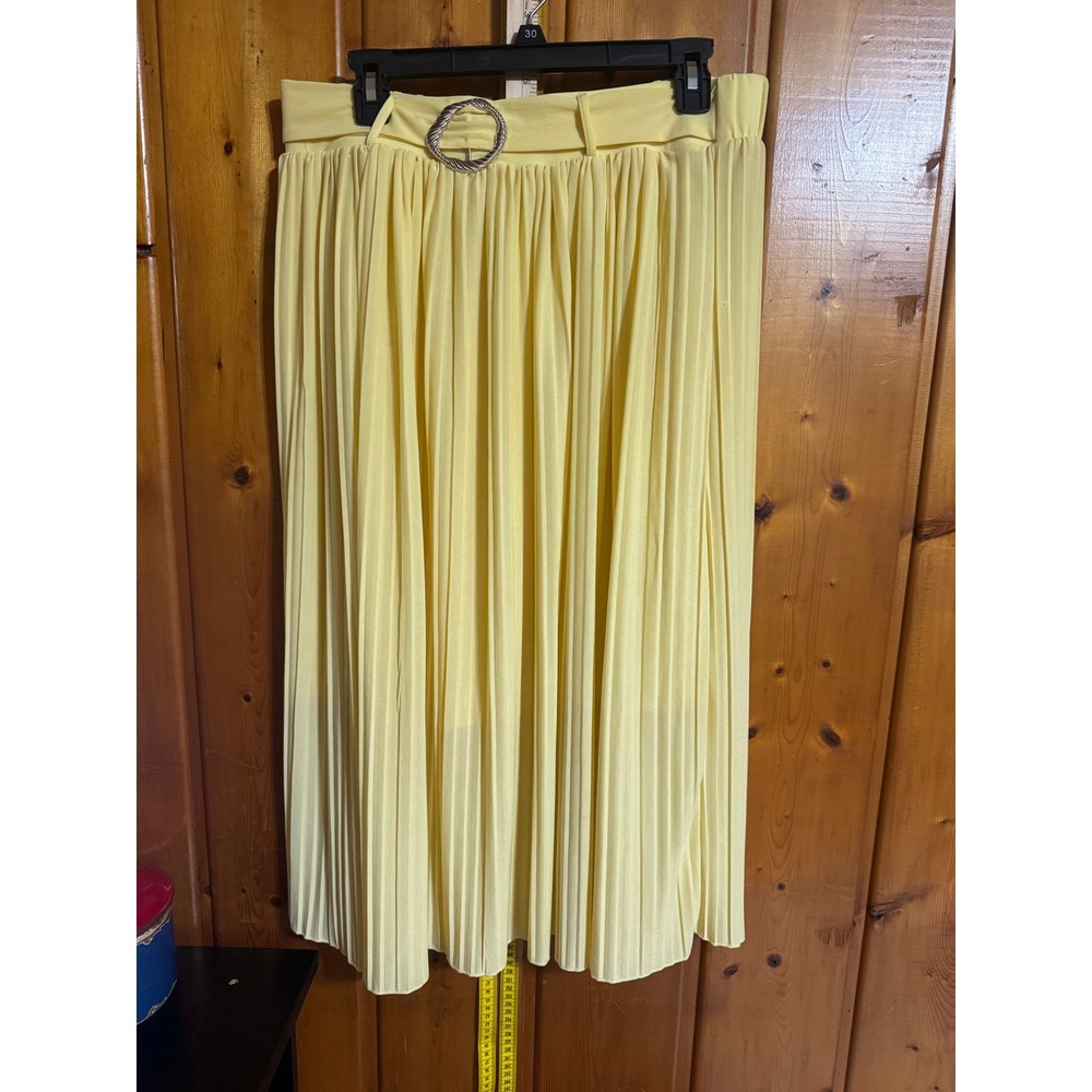 Harper Yellow Pleated Midi Skirt with Belted Waist XL